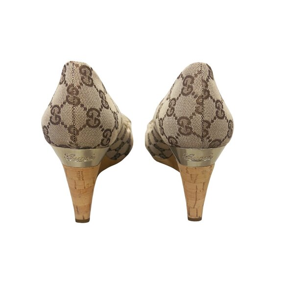Gucci Monogram Peep-Toe Wedges - LIMITED RELEASE - Original Box Included - Picture 7 of 16